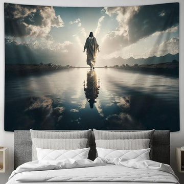 Jesus Christ Walks On The Water Tapestry Pictures - Faith Art - Christian Tapestry Wall Art Decor