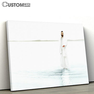 Jesus Christ Walks On Water - White Jesus - Come And See Blue Canvas Wall Art - Christian Wall Decor - Religious Art