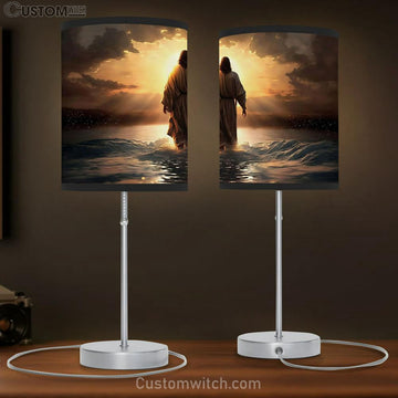 Jesus Christ Walks Water Sunset 1 Table Lamp Pictures - Faith Art - Christian Table Lamp Gift Decor