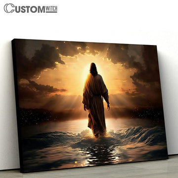 Jesus Christ Walks Water Sunset 1 Canvas Pictures - Faith Art - Christian Canvas Wall Art Decor