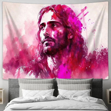 Jesus Christ Watercolor Tapestry Pictures - Faith Art - Christian Tapestry Wall Art Decor