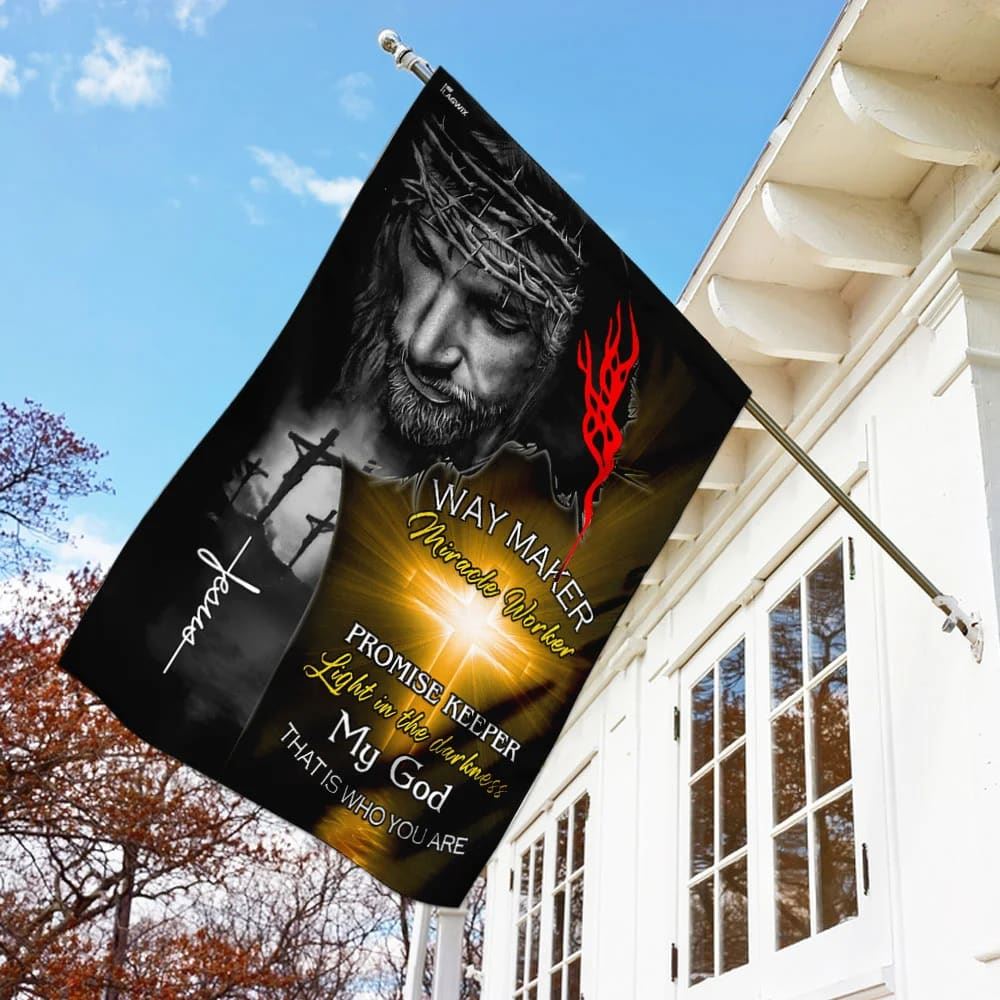 Jesus Christ Way Maker Miracle Worker Promise Keeper House Flags, Christian Flag, Scripture Flag, Garden Banner