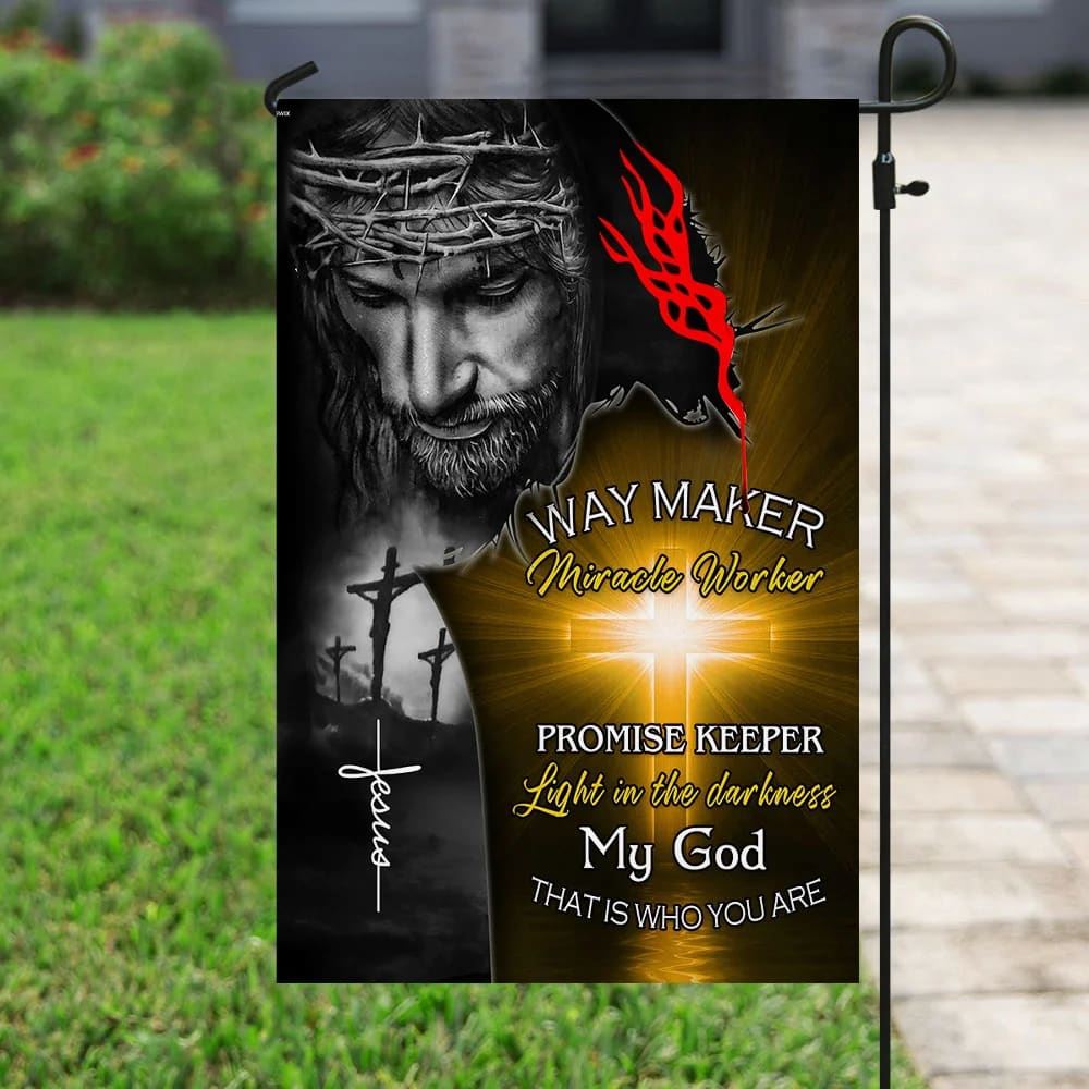Jesus Christ Way Maker Miracle Worker Promise Keeper House Flags, Christian Flag, Scripture Flag, Garden Banner