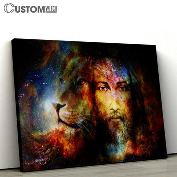 Jesus Christ With A Lion Of Judah In Cosmic Space Canvas Prints - Religious Wall Decor - Christian Canvas Wall Art