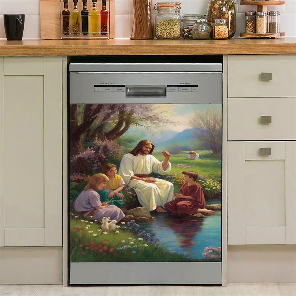 Jesus Christ With Children Dishwasher Cover, Jesus Dishwasher Stickers, Christian Kitchen Decor