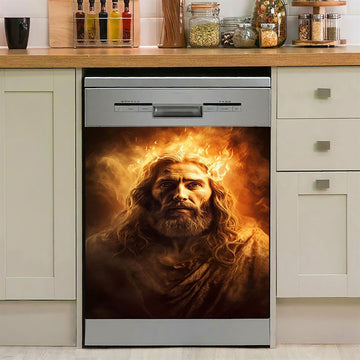 Jesus Christ With Fire Dishwasher Cover, Jesus Dishwasher Stickers, Christian Kitchen Decor