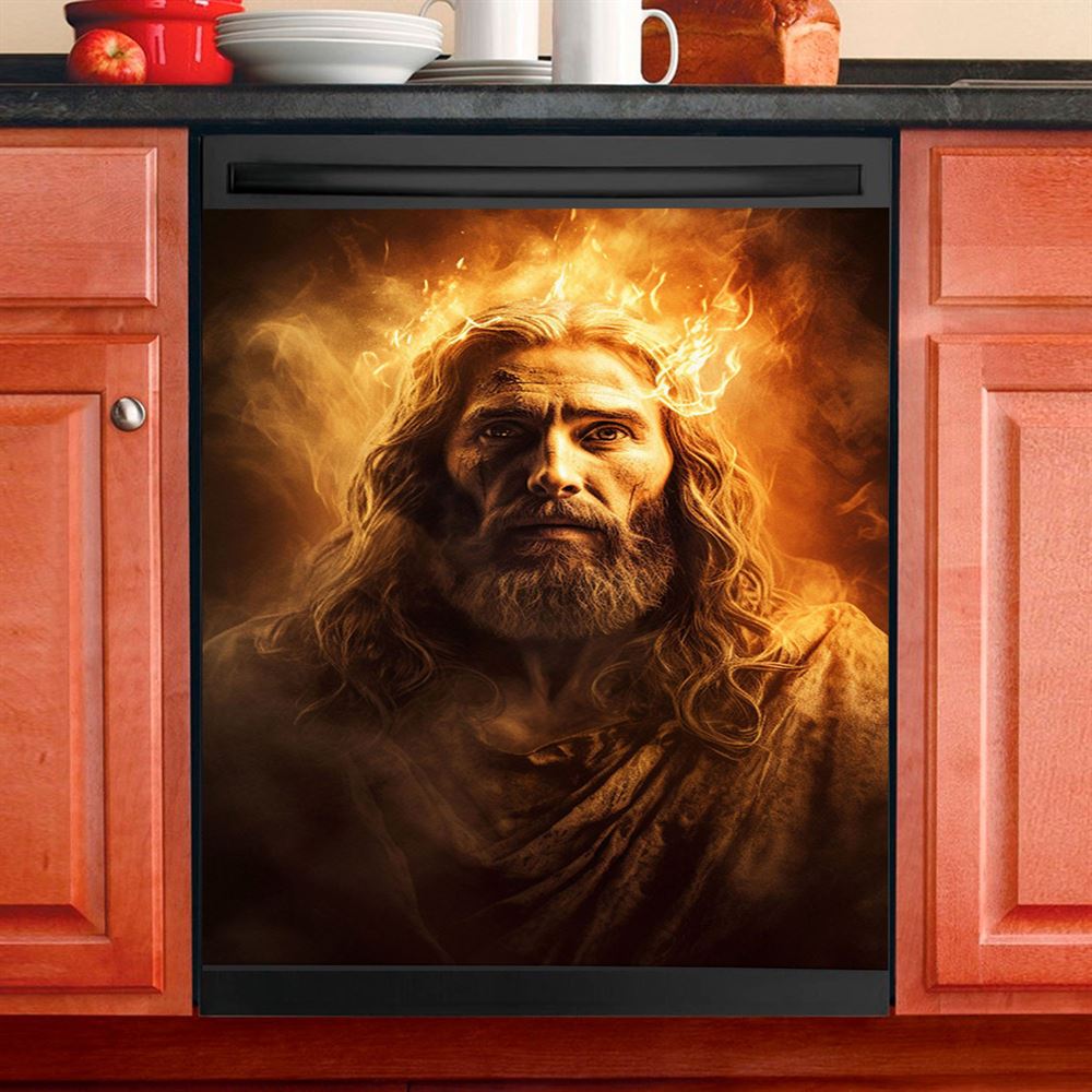 Jesus Christ With Fire Dishwasher Cover, Jesus Dishwasher Stickers, Christian Kitchen Decor