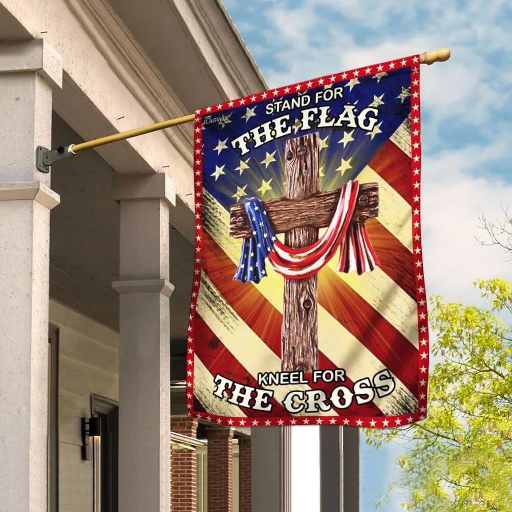 Jesus Christian Stand For The House Flags Kneel For The Cross American US House Flags, Christian Flag, Scripture Flag, Garden Banner