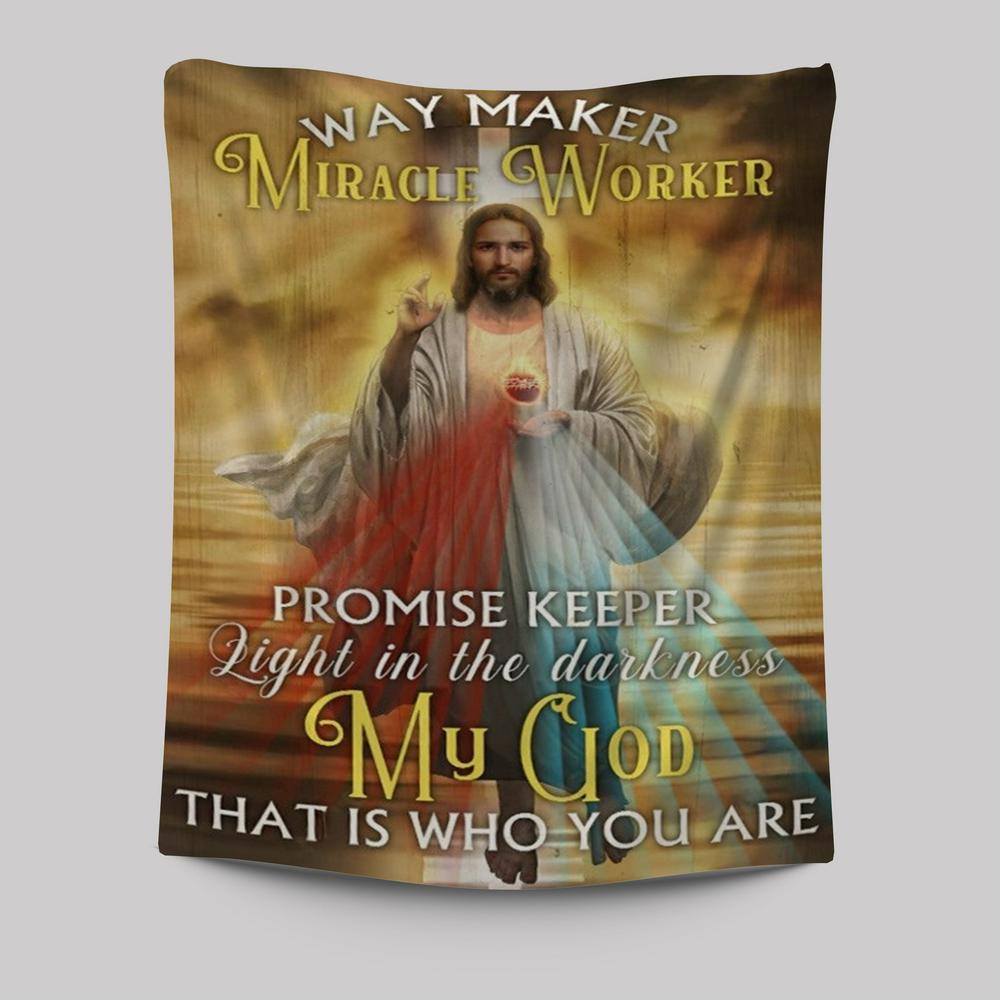 Jesus Colorful Halo Sunset Way Maker Miracle Worker Tapestry