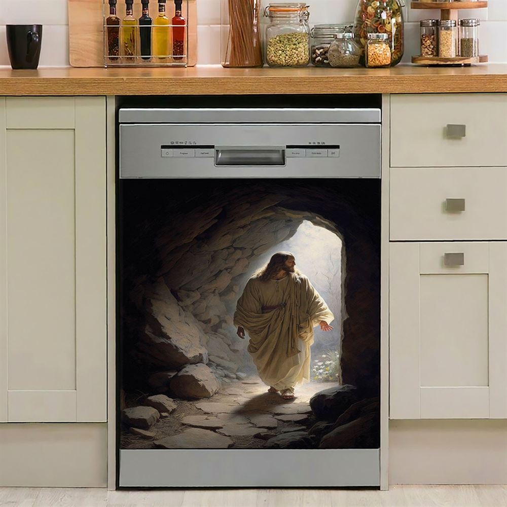 Jesus Come Out From Cave Dishwasher Cover, Religious Dishwasher Stickers, Christian Kitchen Decor