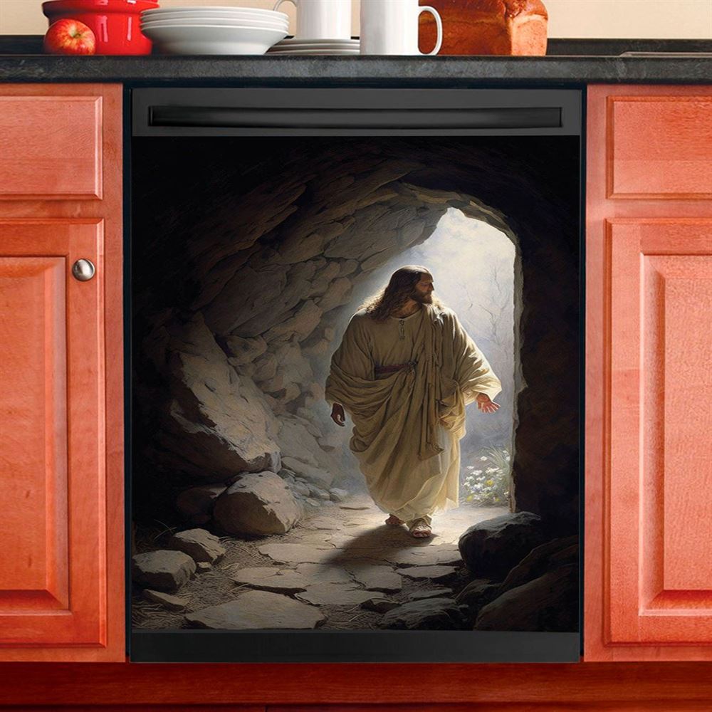 Jesus Come Out From Cave Dishwasher Cover, Religious Dishwasher Stickers, Christian Kitchen Decor