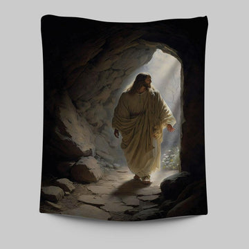 Jesus Come Out From Cave Tapestry Prints - Religious Tapestries Wall Hanging Art - Christian Wall Decor