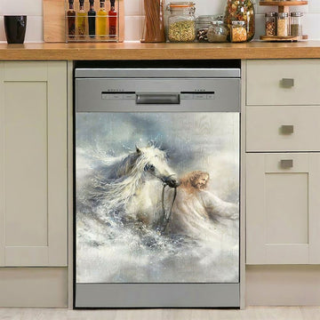 Jesus Comes With A White Horse Dishwasher Cover, Jesus Portrait Dishwasher Stickers, Christian Kitchen Decor