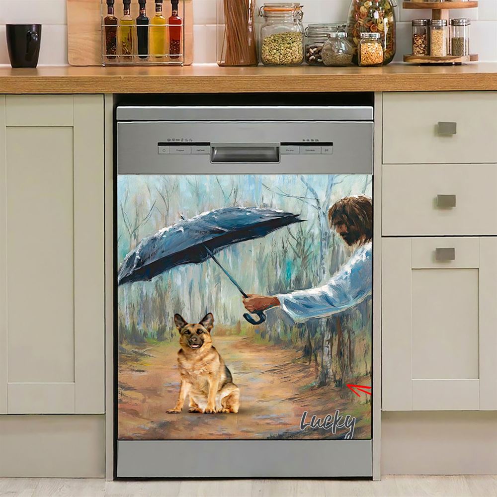 Jesus Covers Umbrella The Dog Custom Dishwasher Cover, Personalized Pet Memorial Dishwasher Stickers, Pet Memorial Gifts