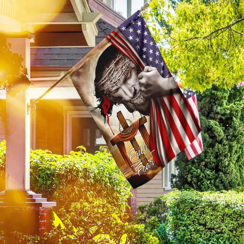 Jesus Cross Christian Faith Over Fear House Flags, Christian Flag, Scripture Flag, Garden Banner