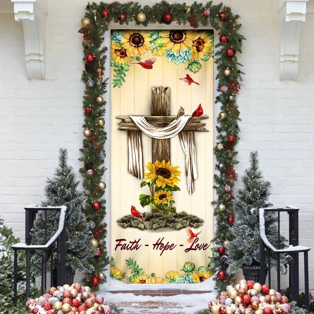 Jesus Cross Faith, Hope, Love Door Cover, Christian Door Decor, Door Christian Church, Christian Door Plaques