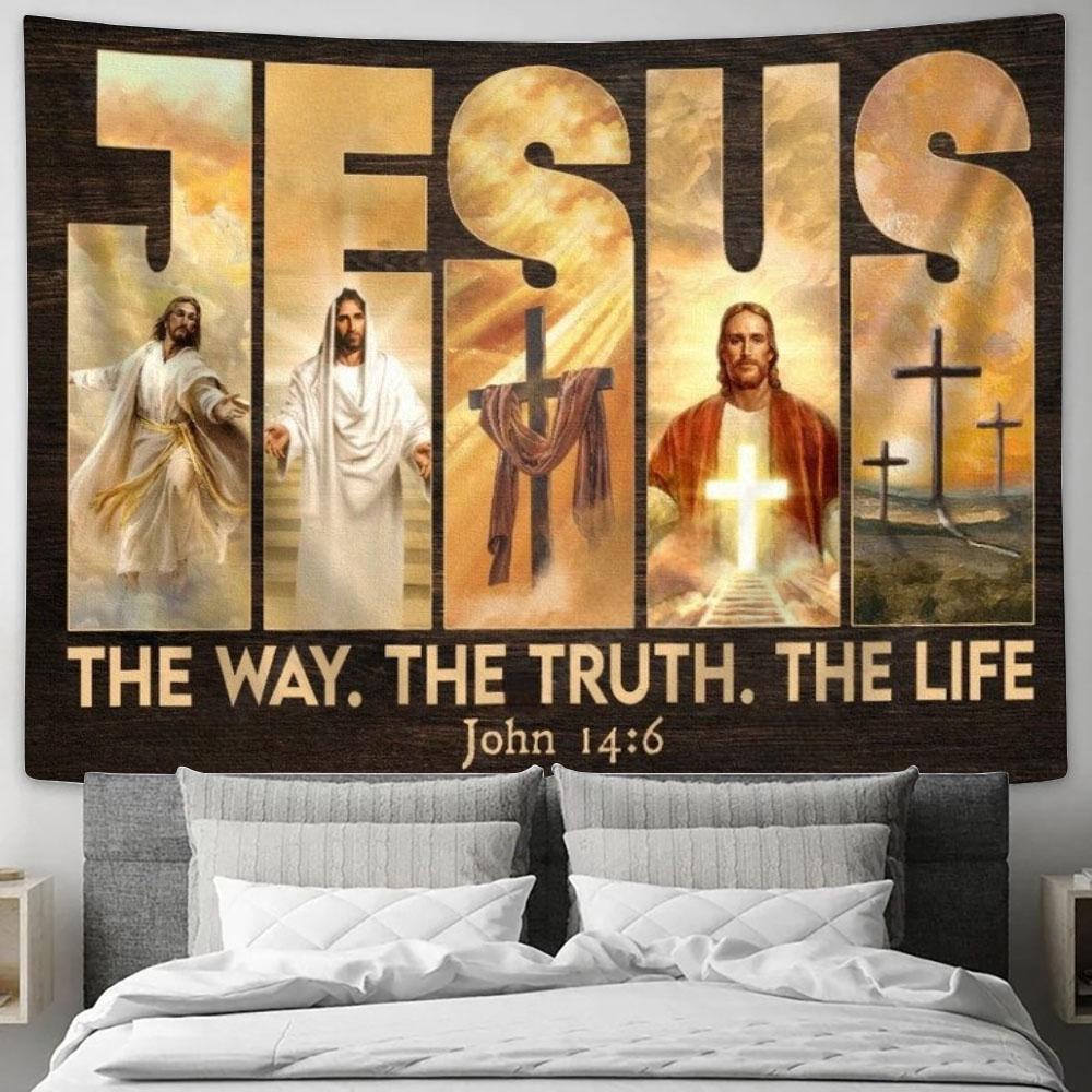 Jesus Cross The Way, The Truth, The Life Tapestry, Tapestries for Living Room Bedroom