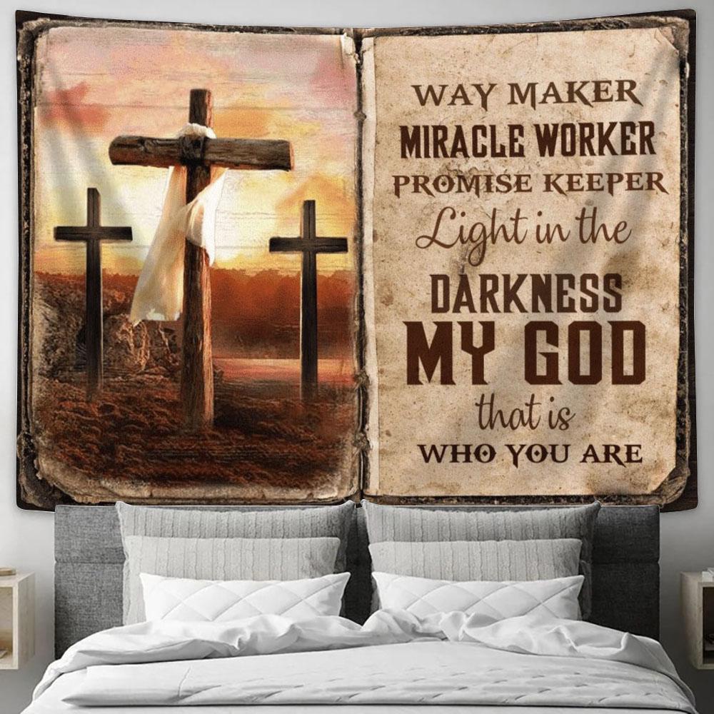Jesus Cross Way Maker Miracle Worker Promise Keeper Tapestry, Tapestries for Living Room Bedroom