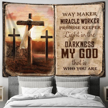 Jesus Cross Way Maker Miracle Worker Promise Keeper Tapestry, Tapestries for Living Room Bedroom