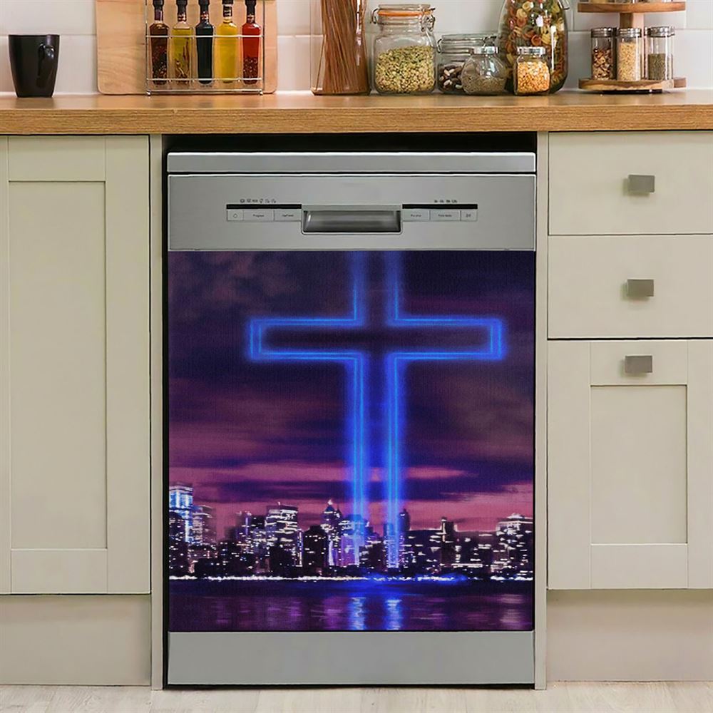 Jesus Cross World Trade Center Building Dishwasher Cover, Jesus Christ Dishwasher Stickers, Christian Kitchen Decor