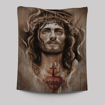 Jesus Crown Of Thorns Heart Cross Tapestry