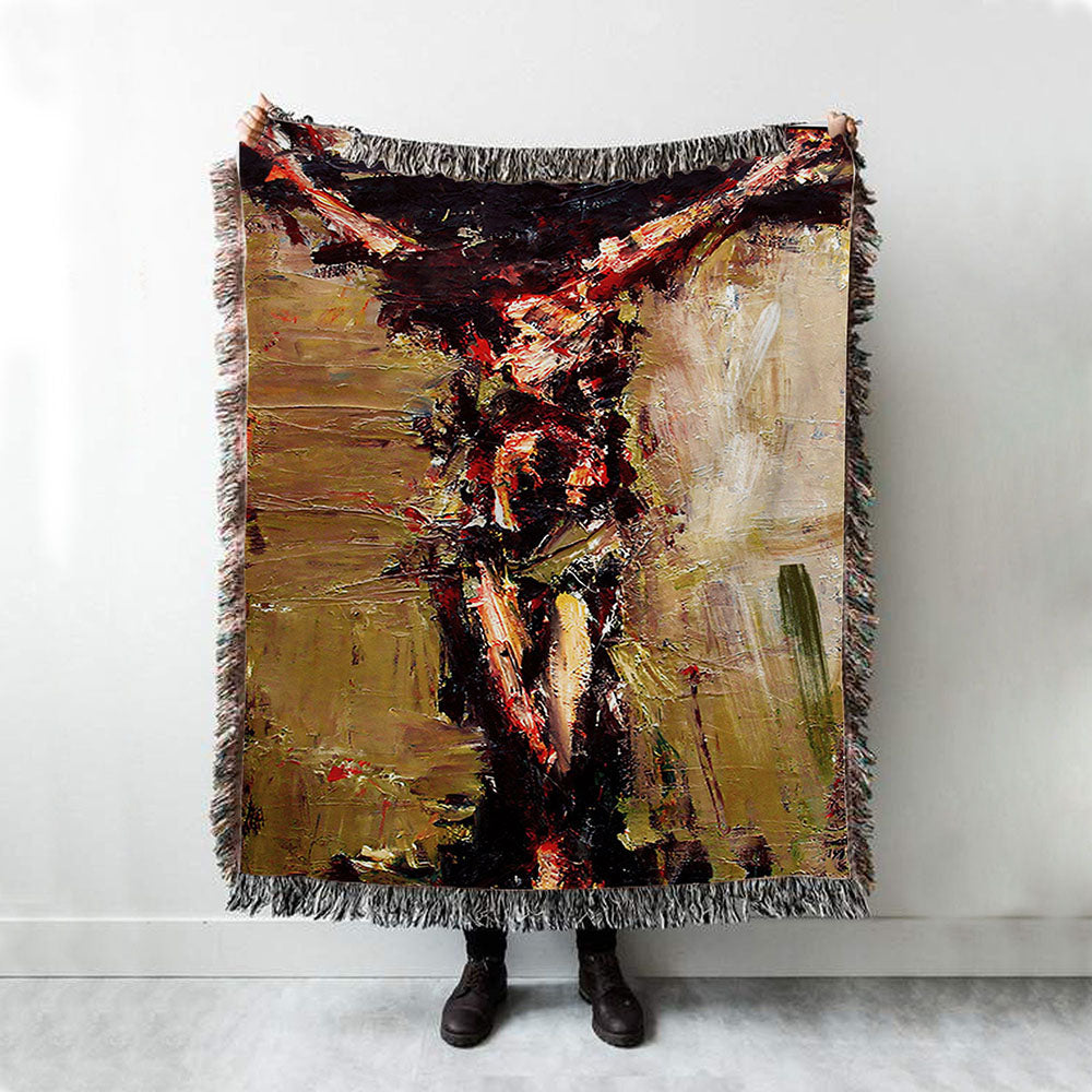 Jesus Died On Cross Woven Blanket Prints - Jesus Christ Woven Blanket Art - Christian Boho Blanket