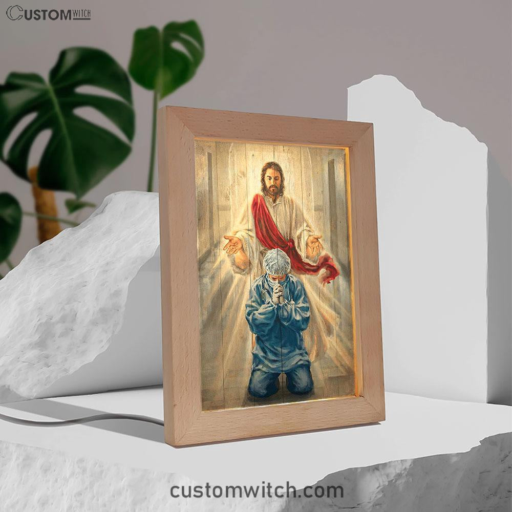 Jesus &amp; Doctor Frame Lamp Art - Jesus Frame Lamp Pictures - Christian Night Light