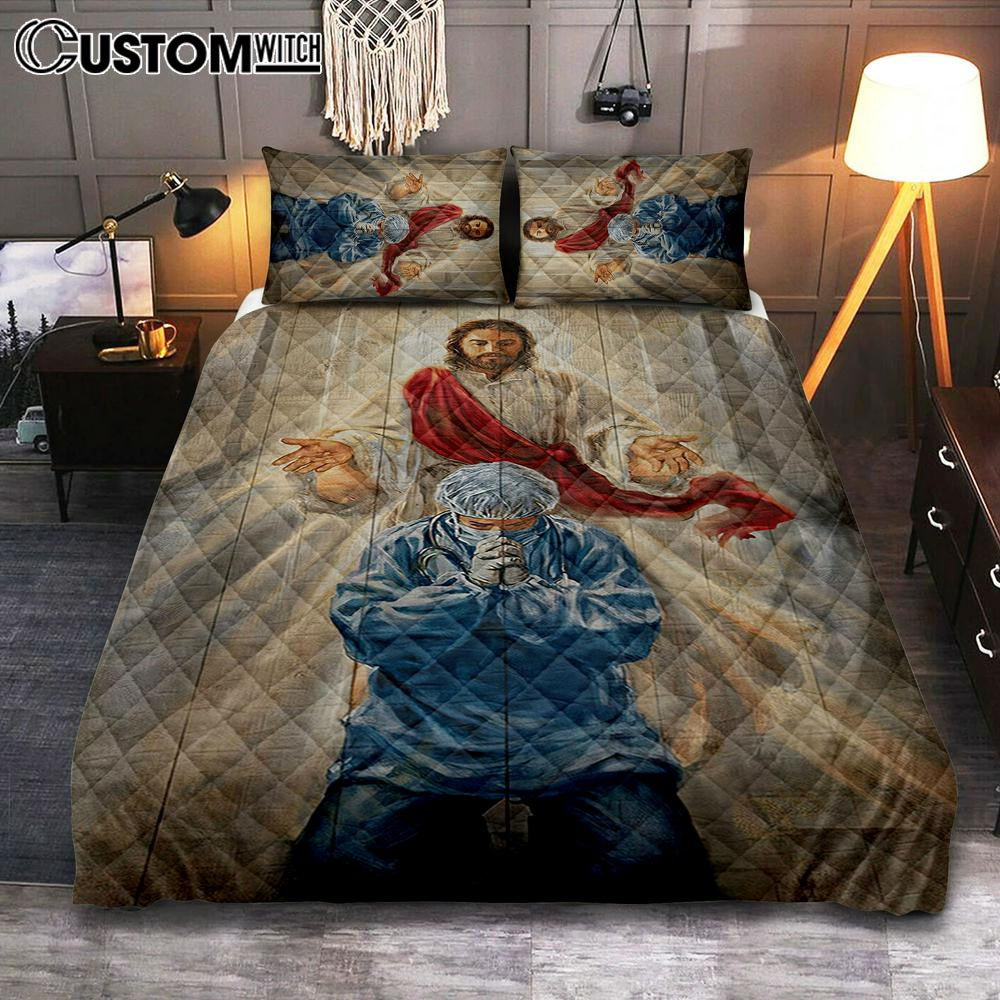 Jesus &amp; Doctor Quilt Bedding Set Bedroom - Jesus Quilt Bedding Set Pictures - Christian Quilt Bedding Set Bedroom