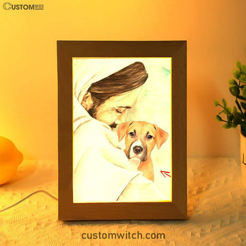 Jesus &amp; Dog Memorial Frame Lamp Prints - Gift For Someone Who Lost A Pet - Dog Remembrance Gifts