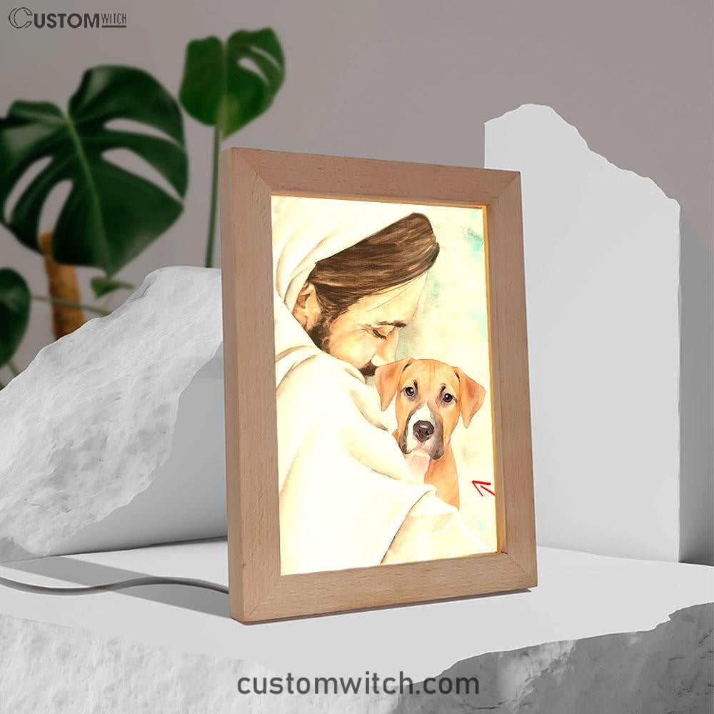 Jesus &amp; Dog Memorial Frame Lamp Prints - Gift For Someone Who Lost A Pet - Dog Remembrance Gifts