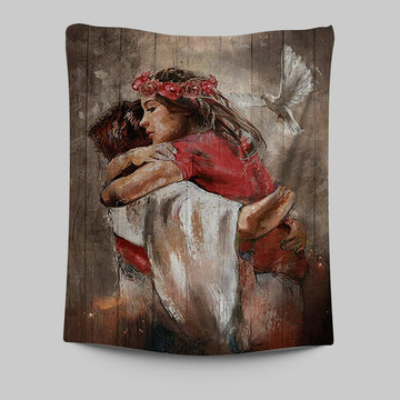 Jesus Dove A Warming Hug Tapestry - Christian Wall Art - Religious Home Decor