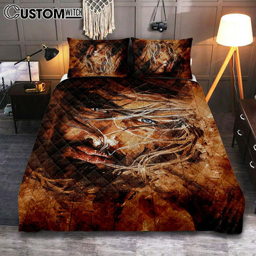 Jesus Face Bedroom Quilt Bedding Set - Jesus Portrait Quilt Bedding Set Prints - Christian Bedroom