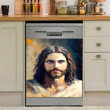 Jesus Face Crown Of Thorns Cross Dishwasher Cover, Jesus Portrait Dishwasher Stickers, Christian Kitchen Decor