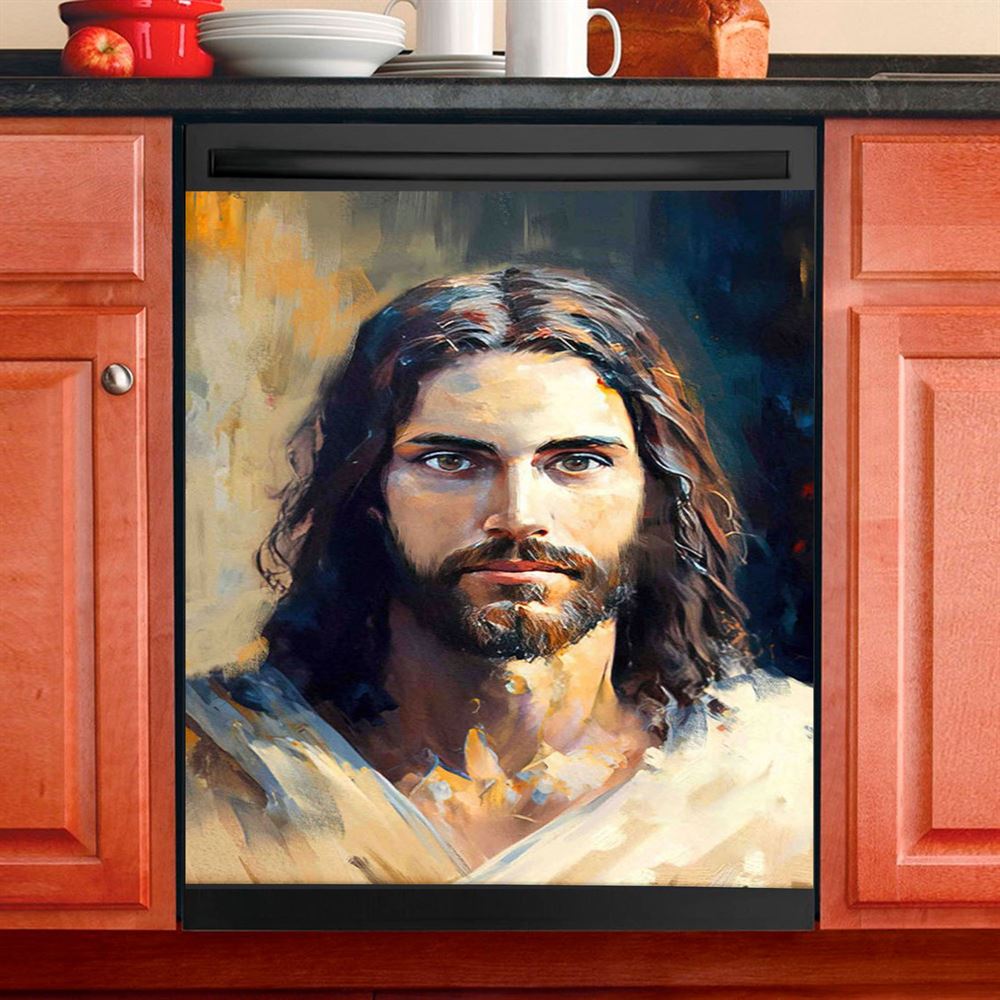 Jesus Face Crown Of Thorns Cross Dishwasher Cover, Jesus Portrait Dishwasher Stickers, Christian Kitchen Decor