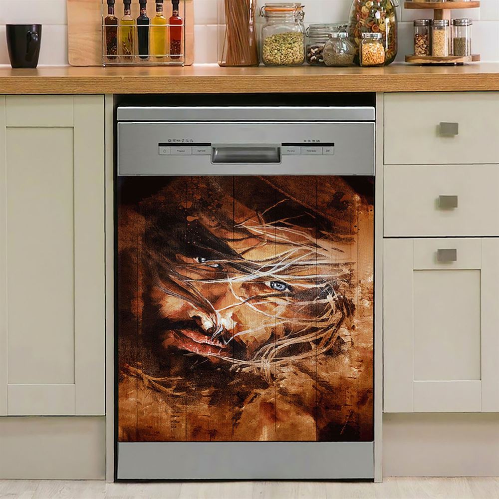 Jesus Face Put God First And You&#39;ll Never Be Last Dishwasher Cover, Jesus Christ Dishwasher Stickers, Christian Kitchen Decor