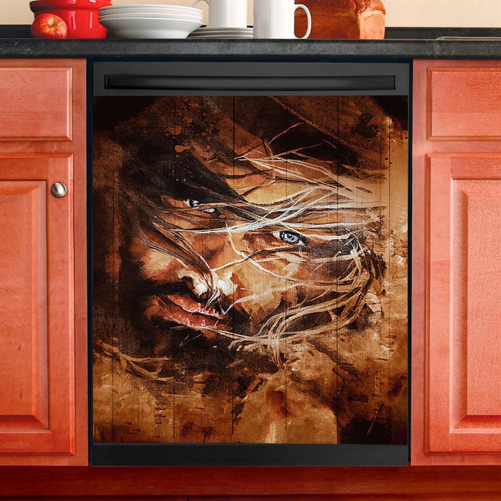Jesus Face Put God First And You&#39;ll Never Be Last Dishwasher Cover, Jesus Christ Dishwasher Stickers, Christian Kitchen Decor
