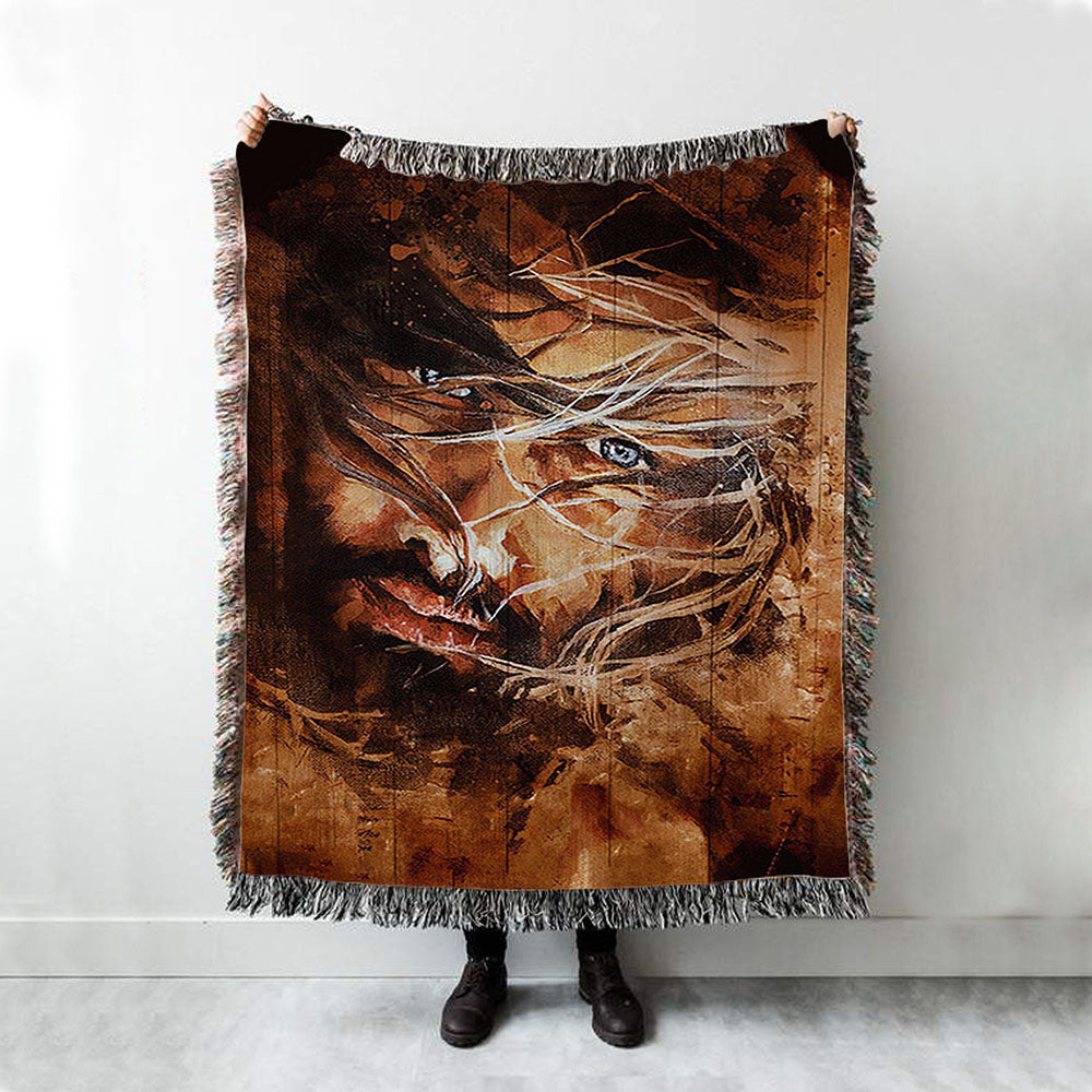 Jesus Face Throw Blanket Woven Blanket - Jesus Portrait Woven Blanket Prints - Christian Throw Blanket