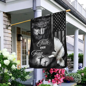 Jesus Faith Over Fear Holy Spirit House Flag, Christian Flag, Christian Flag, Scripture Flag, Garden Banner