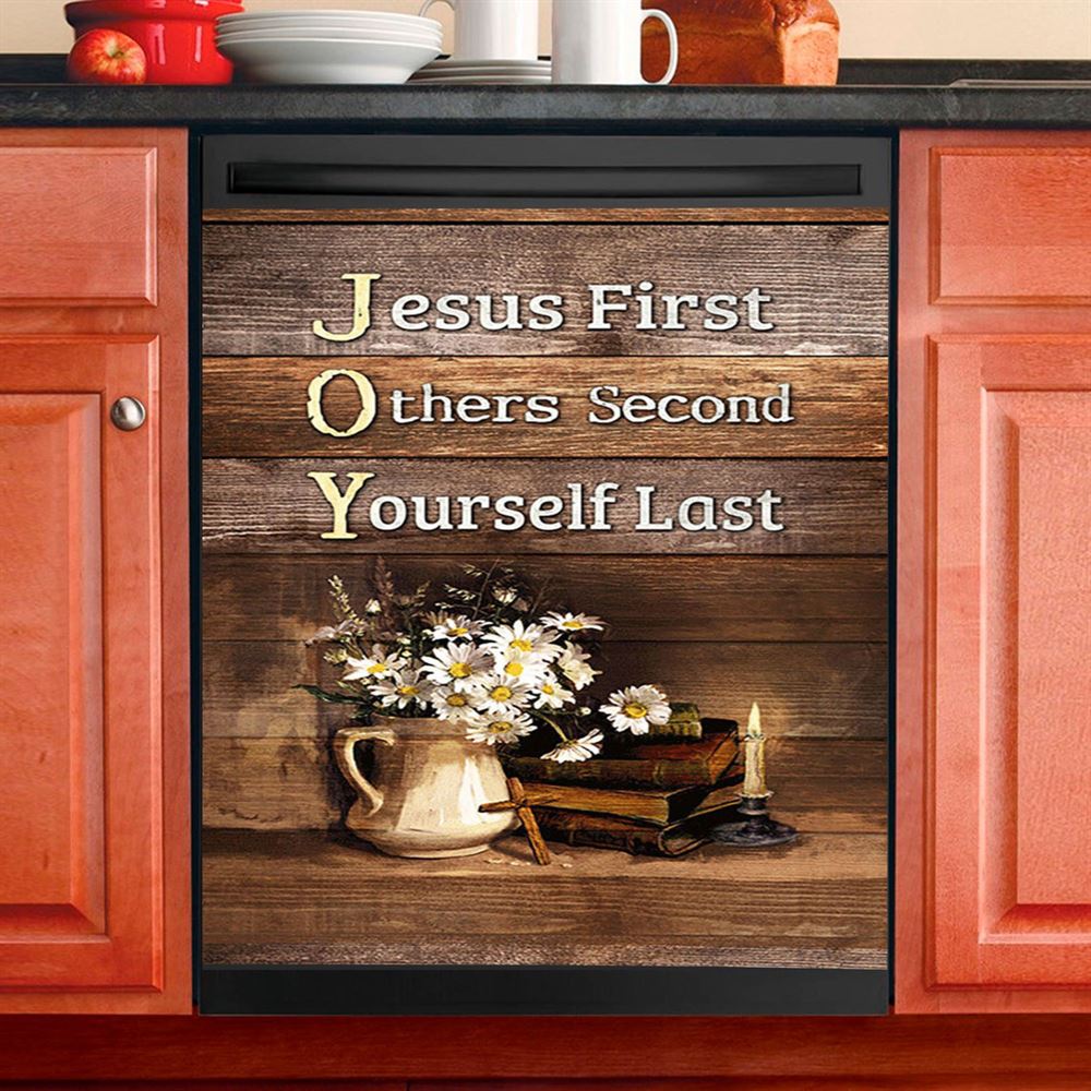 Jesus First Others Second Daisy Flower Vase The Bible Dishwasher Cover, Jesus Portrait Dishwasher Stickers, Christian Kitchen Decor