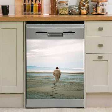 Jesus Footprints In The Sand Dishwasher Cover , Christian Dishwasher Stickers, Jesus Kitchen Decor