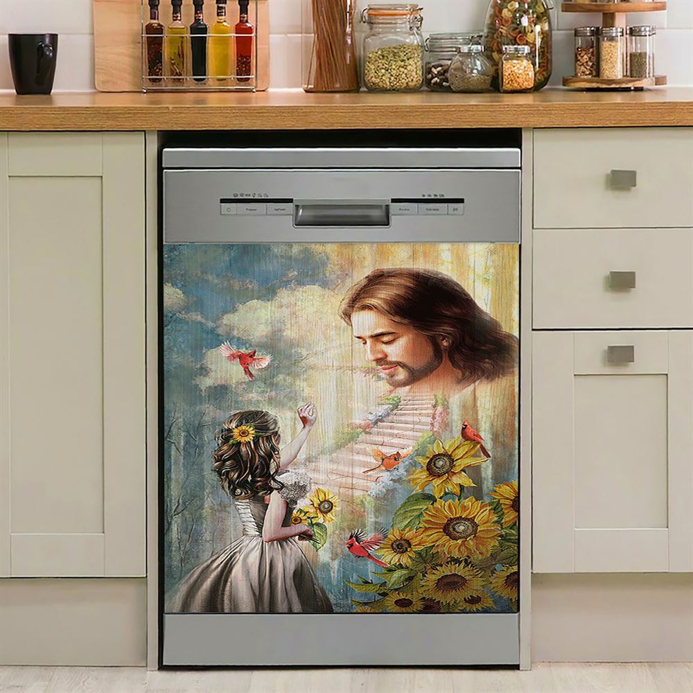Jesus Girl And Path To Heaven Dishwasher Cover, Christian Dishwasher Stickers, Religious Kitchen Decor