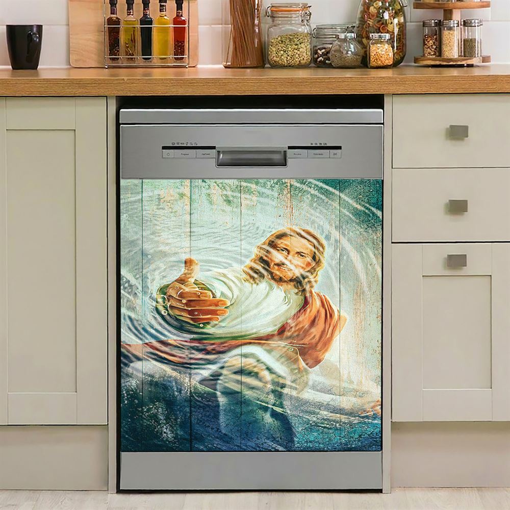 Jesus Gives Hand Under Water Dishwasher Cover, Jesus Dishwasher Stickers, Christian Kitchen Decor
