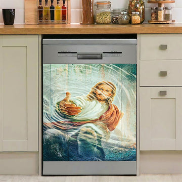 Jesus Gives Hand Under Water Dishwasher Cover, Jesus Dishwasher Stickers, Christian Kitchen Decor