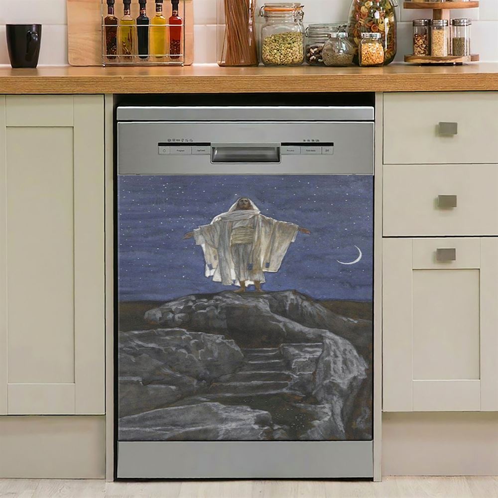 Jesus Goes Up Alone On A Mountain To Pray Dishwasher Cover , Christian Dishwasher Stickers, Jesus Kitchen Decor