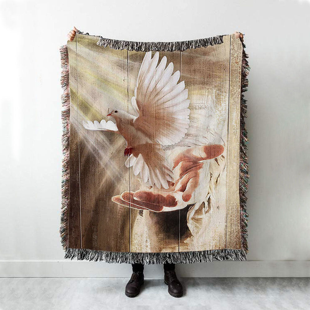 Jesus Hand A Dove On His Hand Woven Blanket Art - Christian Art - Bible Verse Throw Blanket - Religious Home Decor