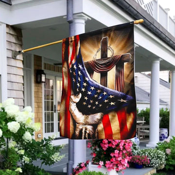 Jesus Hand Bright Christian Cross House Flags, Christian Flag, Scripture Flag, Garden Banner