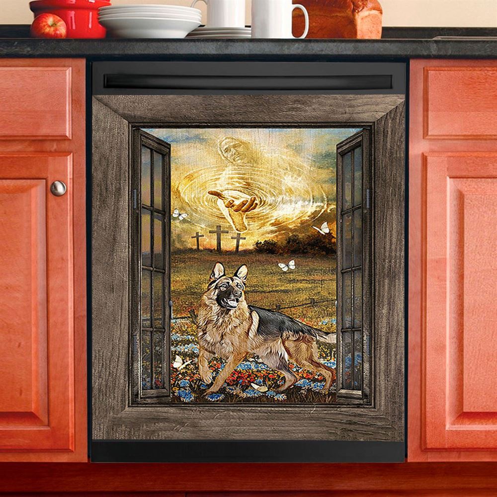 Jesus Hand German Shepherd Dishwasher Cover, Christian Dishwasher Stickers, Religious Kitchen Decor
