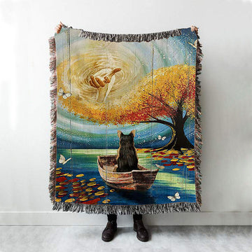Jesus Hand German Shepherd Dog Throw Blanket Woven Blanket - Jesus Portrait Woven Blanket Prints - Christian Throw Blanket