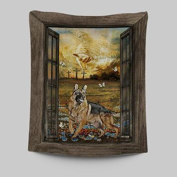 Jesus Hand German Shepherd Tapestry - Christian Wall Art - Religious Home Decor