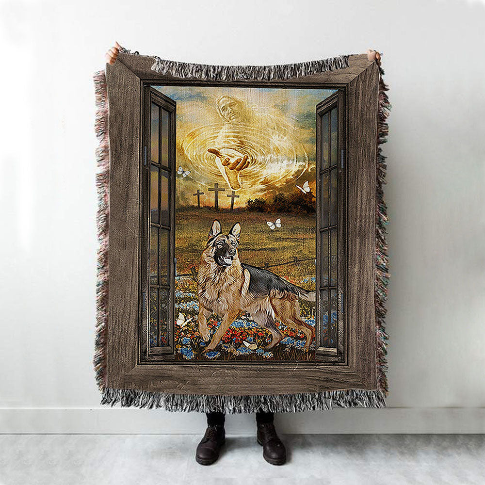 Jesus Hand German Shepherd Woven Blanket - Christian Throw Blanket - Religious Home Decor